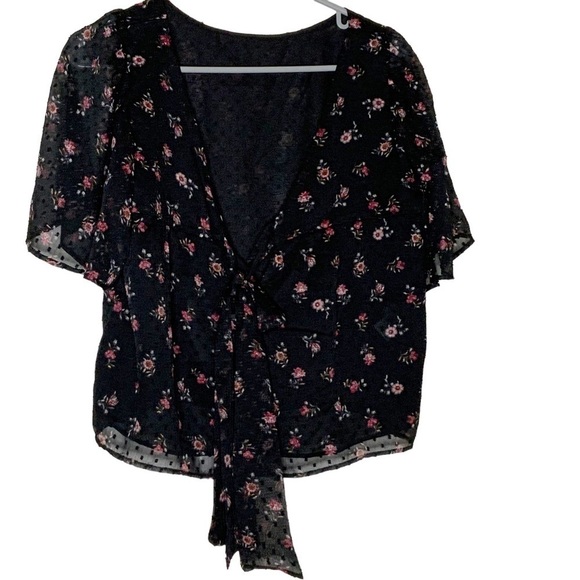 LOFT black floral top with back tie. Size S NWT - Picture 3 of 5